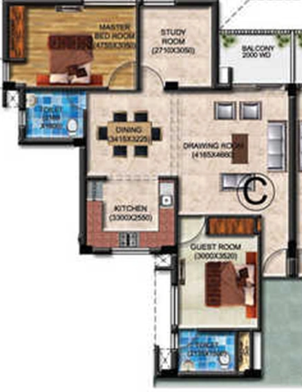 2 BHK Flat in Omega Presidency in Faizabad Road, Lucknow - Image 844065