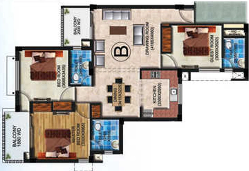 3 BHK Flat in Omega Presidency in Faizabad Road, Lucknow - Image 844066