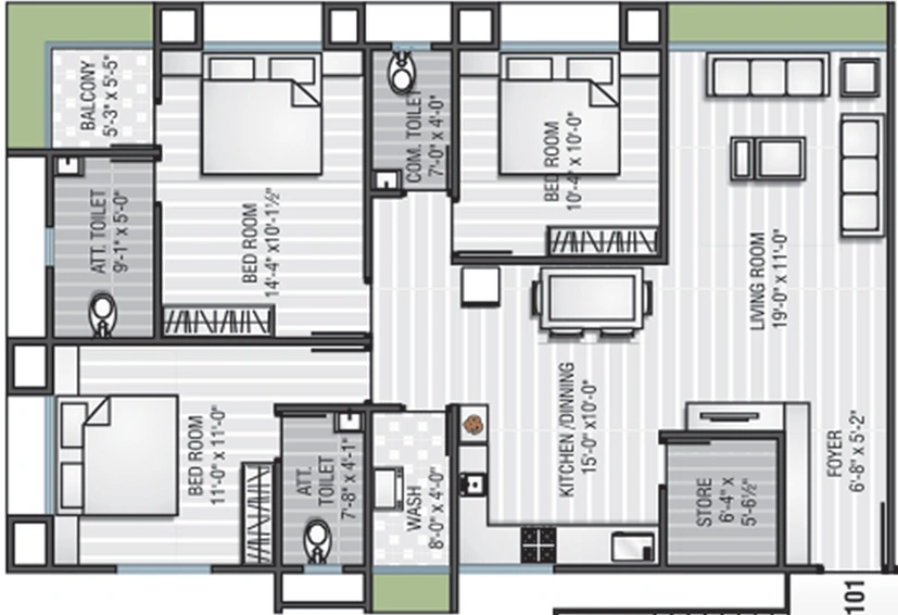 3 BHK Flat in Shiv Kartik Enclave Resident in Vesu, Surat - Image 846949