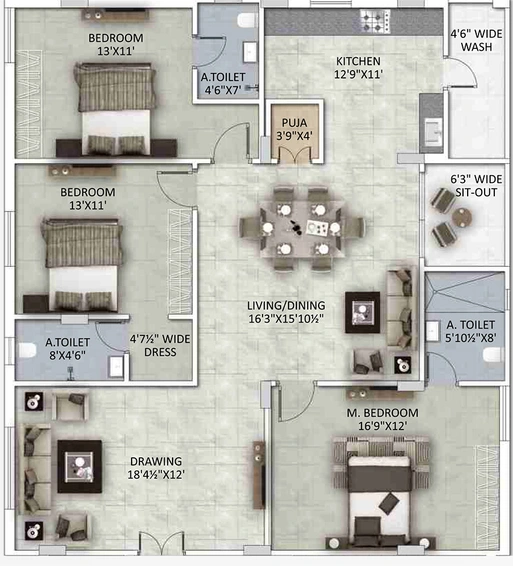 3 BHK Flat in Ista Seasons in Madhapur, Hyderabad - Image 836475