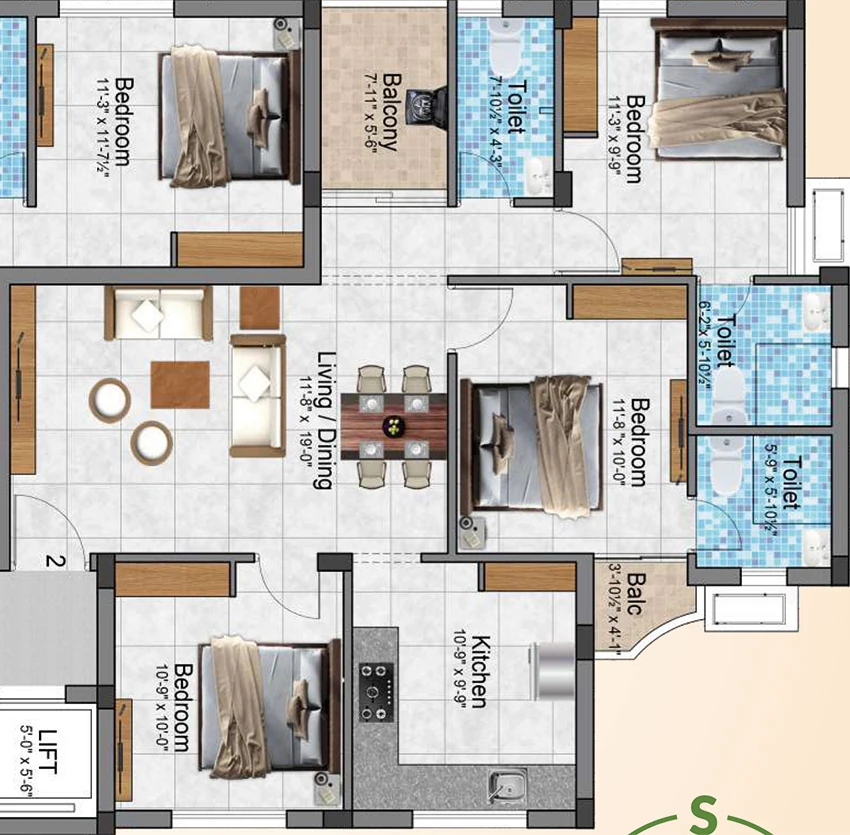 3 BHK Flat in Kaaviya Garden Partha Enclave in Kattupakkam, Chennai - Image 879188
