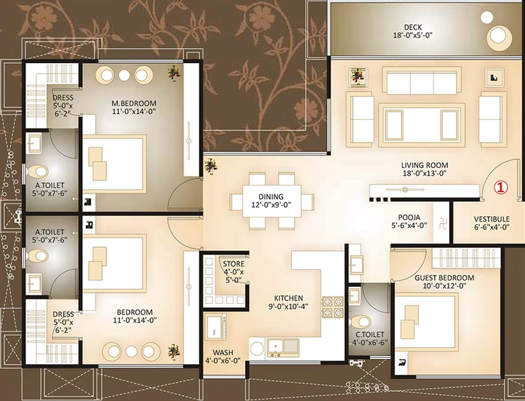 3 BHK Flat in Happy Elanza in Vesu, Surat - Image 846173