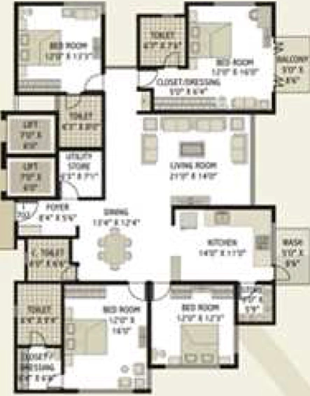 4 BHK Flat in Ravani Dream Palace in Vesu, Surat - Image 846400