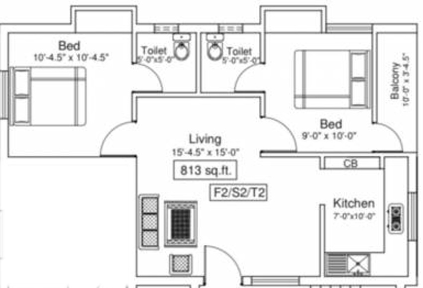 2 BHK Flat in Arjun Cavins in Kolathur, Chennai - Image 834617