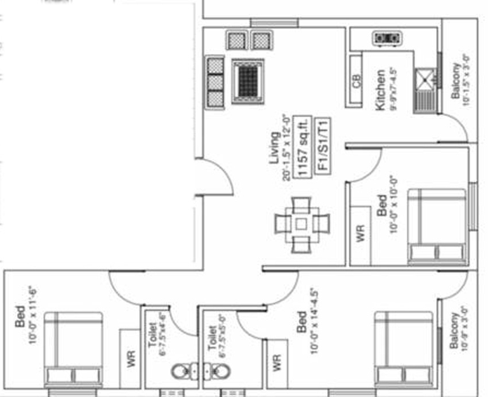 3 BHK Flat in Arjun Cavins in Kolathur, Chennai - Image 834618