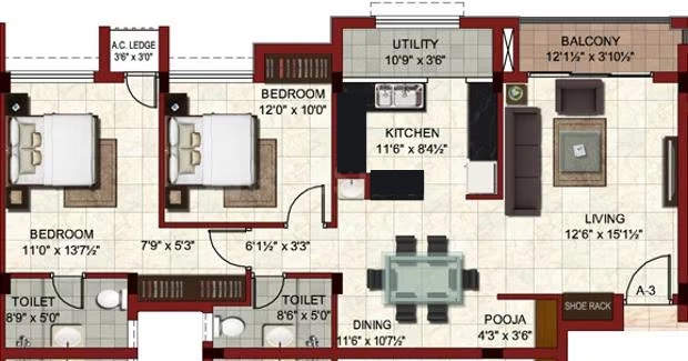 2 BHK Flat in Bhaggyam Aura Mills in Thoraipakkam, Chennai - Image 875253