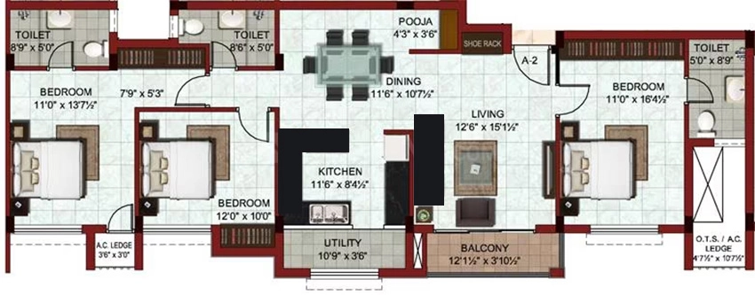 3 BHK Flat in Bhaggyam Aura Mills in Thoraipakkam, Chennai - Image 875254