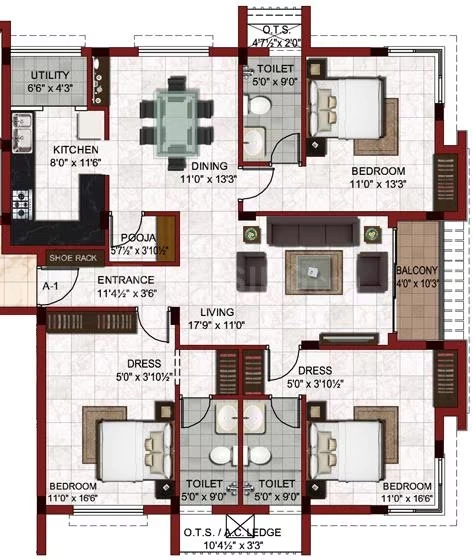 3 BHK Flat in Bhaggyam Aura Mills in Thoraipakkam, Chennai - Image 875255