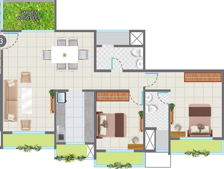 2 BHK Flat in Nandivardhan Oasis Sapphire in Thane West, Thane - Image 842456