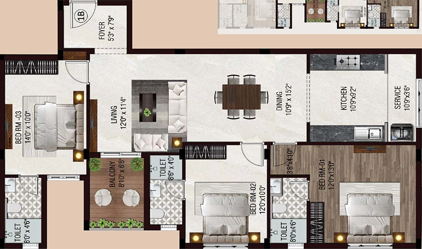 3 BHK Flat in Galaxy Tulsi Aminjikarai in Aminjikarai, Chennai - Image 883171