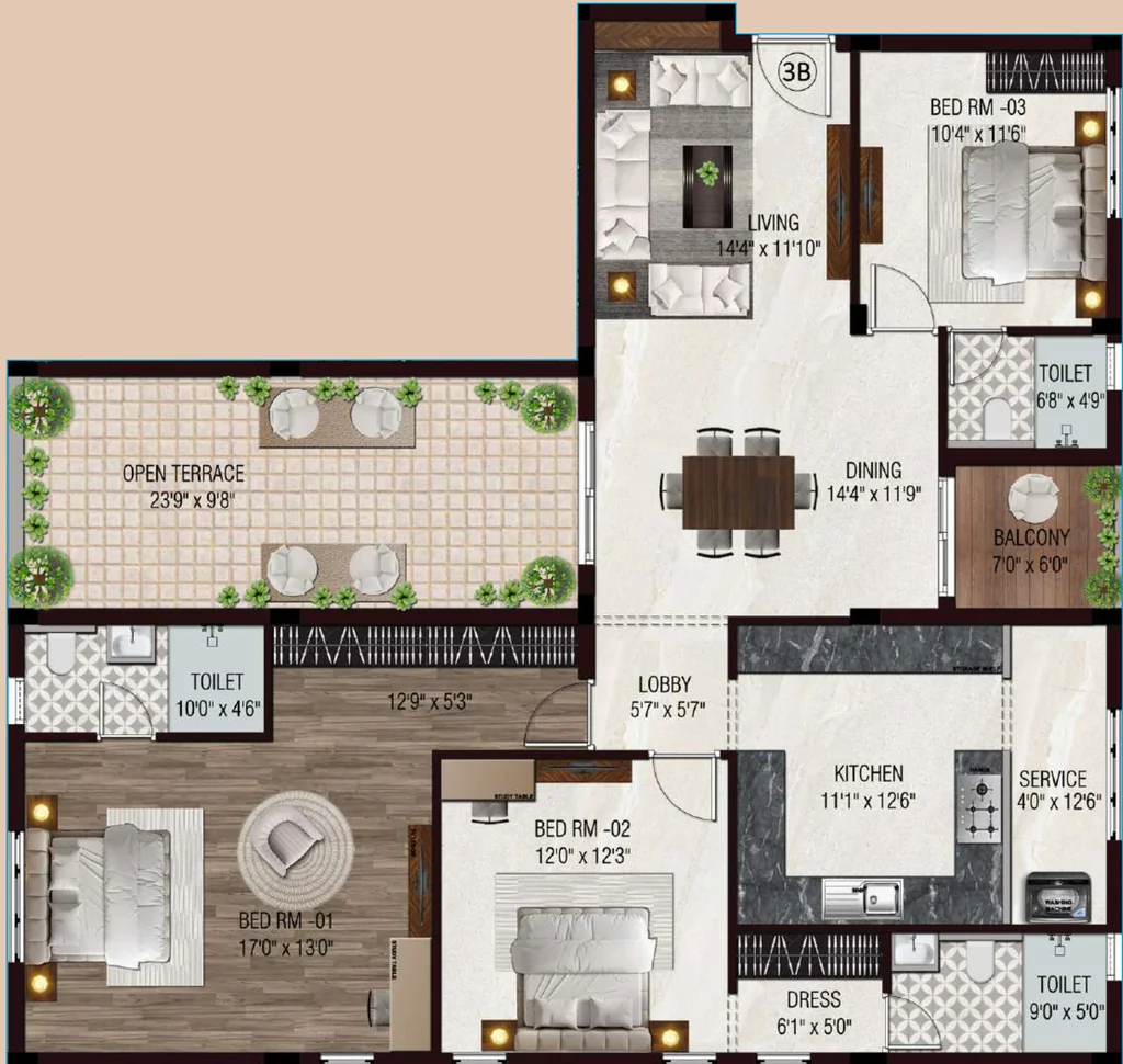 3 BHK Flat in Galaxy Tulsi Aminjikarai in Aminjikarai, Chennai - Image 883172