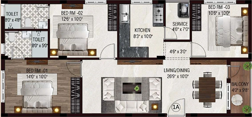 3 BHK Flat in Galaxy Tulsi Aminjikarai in Aminjikarai, Chennai - Image 883170
