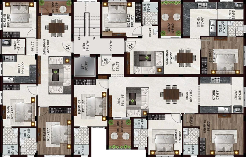 Floor Plan of Galaxy Tulsi Aminjikarai in Aminjikarai, Chennai - Image 340252