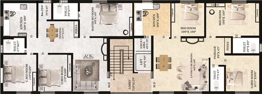 Floor Plan of Galaxy Golden Shower in Arumbakkam, Chennai - Image 340235
