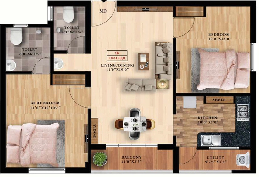 2 BHK Flat in ATH Crown in Chitlapakkam, Chennai - Image 837339