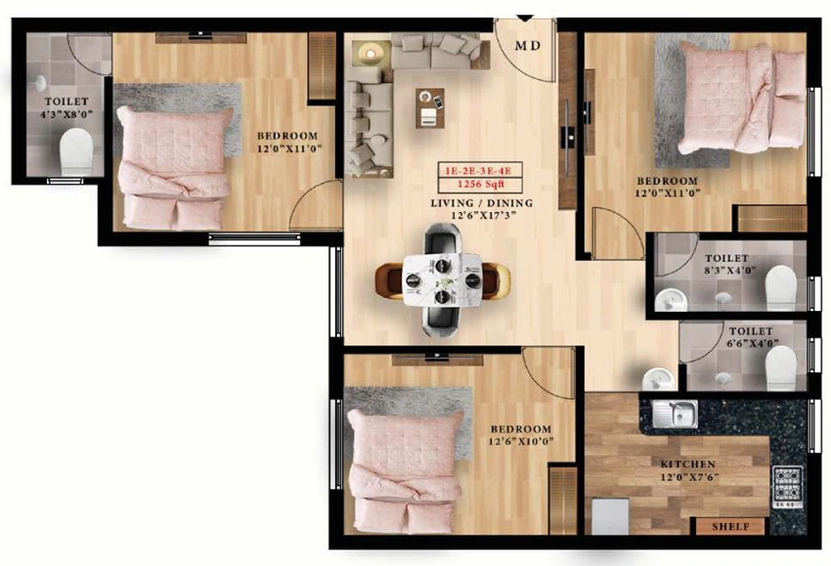 3 BHK Flat in ATH Crown in Chitlapakkam, Chennai - Image 837341