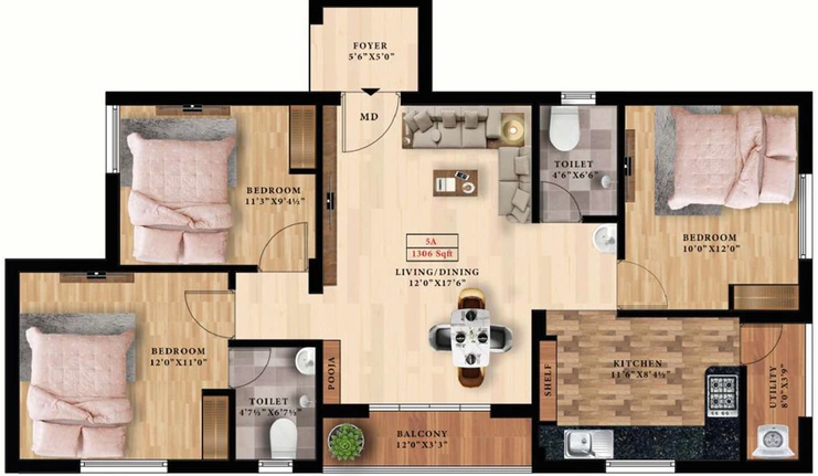 3 BHK Flat in ATH Crown in Chitlapakkam, Chennai - Image 837342