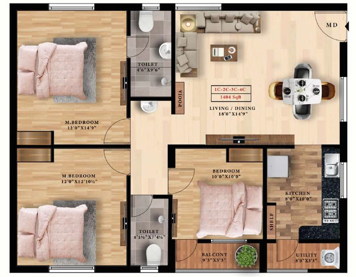 3 BHK Flat in ATH Crown in Chitlapakkam, Chennai - Image 837343