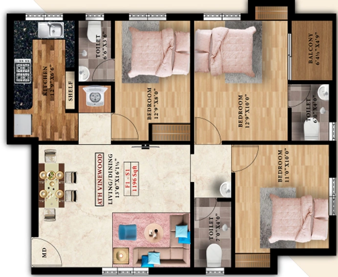 3 BHK Flat in ATH Vasantham in Pozhichalur, Chennai - Image 837552