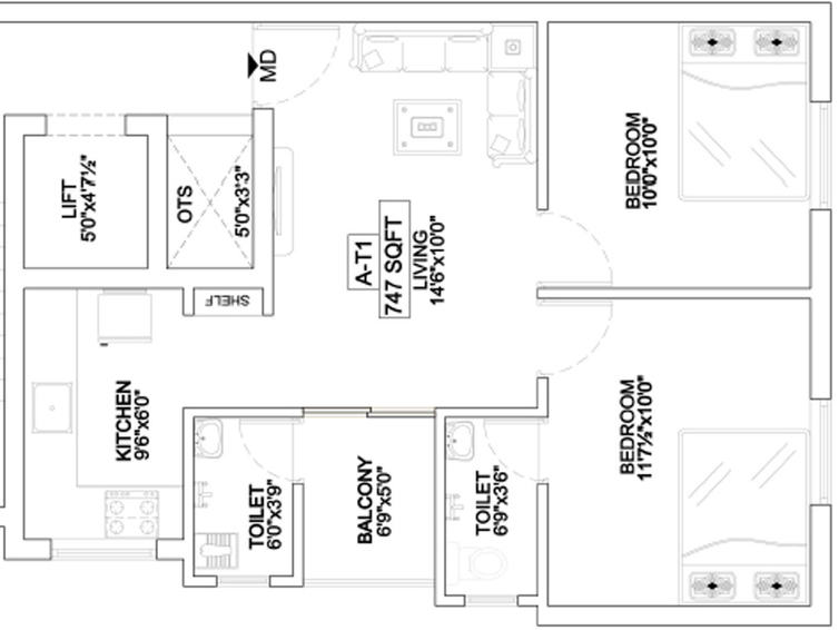 2 BHK Flat in Sri Manishaa Rishikesh Phase 2 in Pozhichalur, Chennai - Image 842643