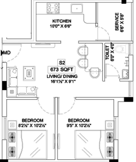 2 BHK Flat in Sri Royal Heritage in Pozhichalur, Chennai - Image 842658