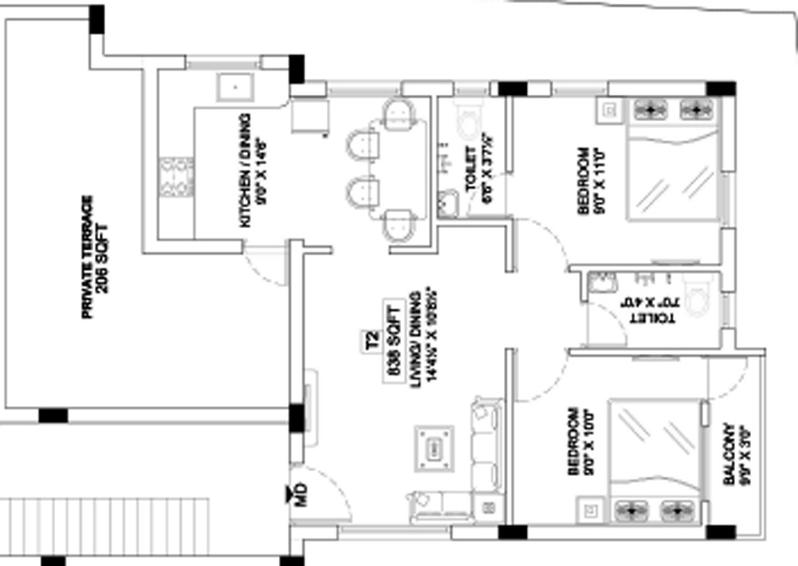 2 BHK Flat in Sri Royal Heritage in Pozhichalur, Chennai - Image 842659
