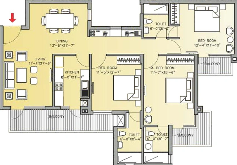 3 BHK Flat in Bestech Park View Residences in Mohali, Chandigarh - Image 837619
