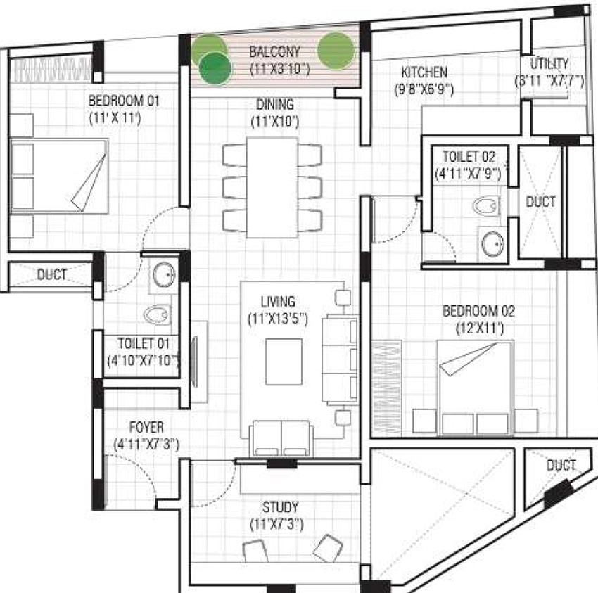 2.5 BHK Flat in EK Aster in Medavakkam, Chennai - Image 879164