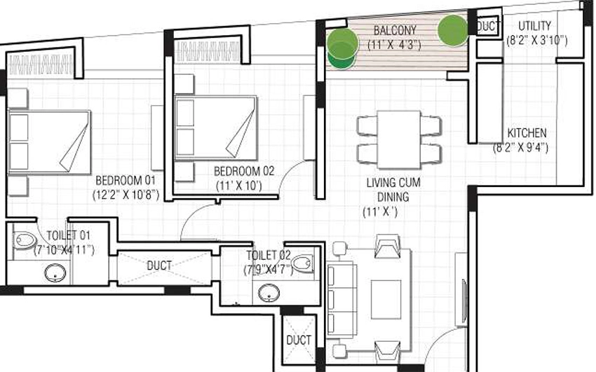 2 BHK Flat in EK Aster in Medavakkam, Chennai - Image 879163