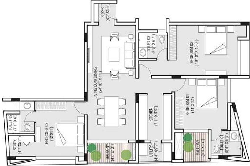 3.5 BHK Flat in EK Aster in Medavakkam, Chennai - Image 879167