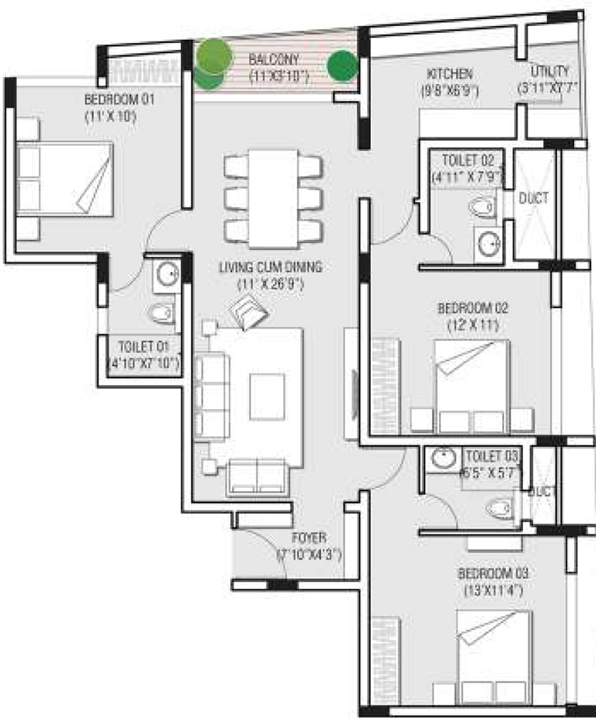 3 BHK Flat in EK Aster in Medavakkam, Chennai - Image 879166