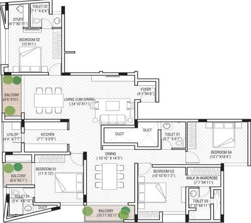 4 BHK Flat in EK Aster in Medavakkam, Chennai - Image 879168