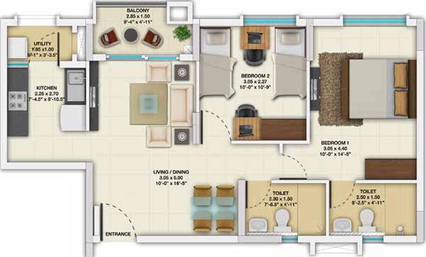 2 BHK Flat in Tata New Haven Ribbon Walk in Mambakkam, Chennai - Image 879791