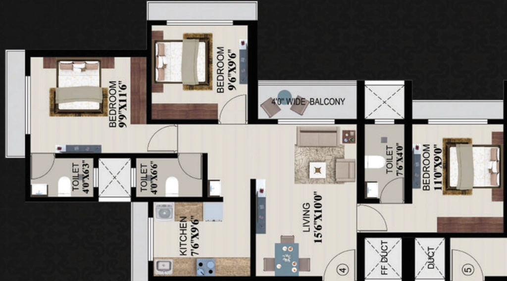 3 BHK Flat in SS Balaji Residency 2 in Dombivli, Thane - Image 815765