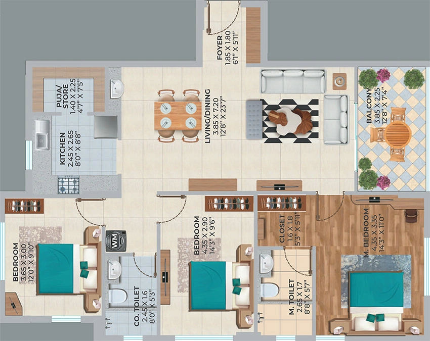 3 BHK Flat in Ashiana Vatsalya in Mahindra World City, Chennai - Image 883124