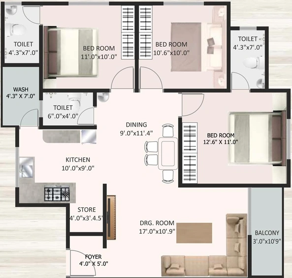 3 BHK Flat in Shashvat Astron Avenue in Bhayli Road, Vadodara - Image 800390