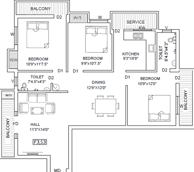 3 BHK Flat in Sree Guru Skanda in Thoraipakkam, Chennai - Image 842467