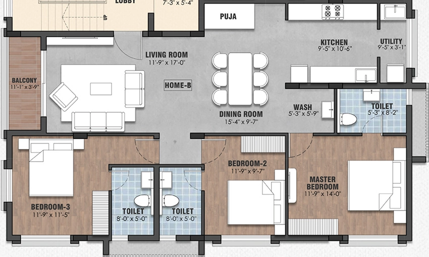 3 BHK Flat in Akshaya Mbessy 62 in Besant Nagar, Chennai - Image 877621