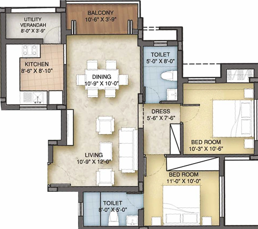 2 BHK Flat in VNR Milford in Mogappair, Chennai - Image 881819