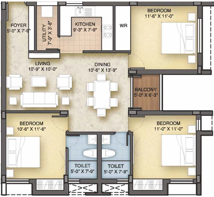 3 BHK Flat in VNR Milford in Mogappair, Chennai - Image 881820