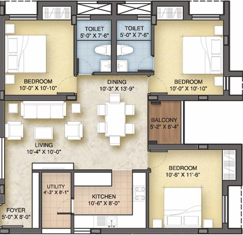 3 BHK Flat in VNR Milford in Mogappair, Chennai - Image 881821