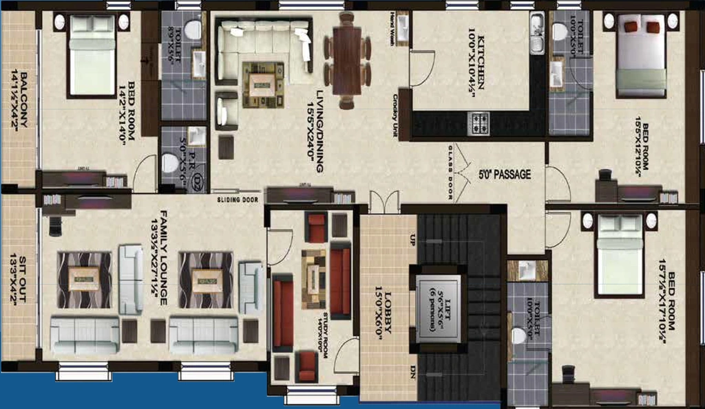 3 BHK Flat in AZ Hillview Towers in Film Nagar, Hyderabad - Image 866470