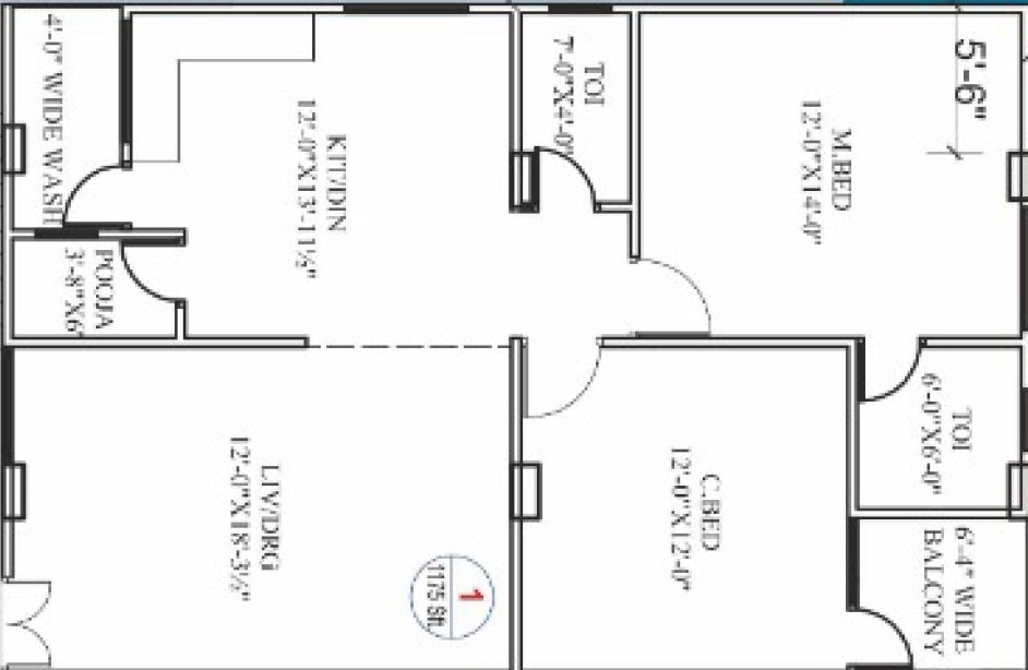 2 BHK Flat in Akshita Heights 2 in Malkajgiri, Hyderabad - Image 866476