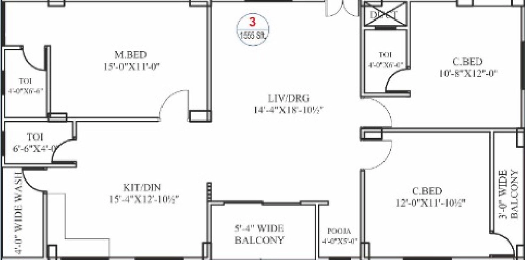 3 BHK Flat in Akshita Heights 2 in Malkajgiri, Hyderabad - Image 866477