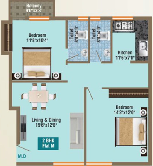 2 BHK Flat in GP Pearl Iris in Ayapakkam, Chennai - Image 837741
