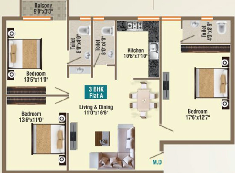 3 BHK Flat in GP Pearl Iris in Ayapakkam, Chennai - Image 837743