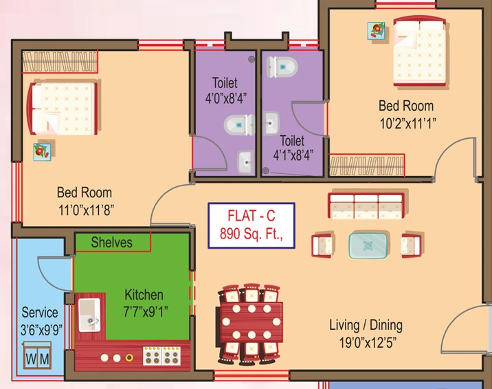 2 BHK Flat in GP Valencia in Ayanambakkam, Chennai - Image 837957