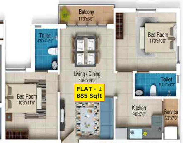 2 BHK Flat in GP Flora Platinum in Porur, Chennai - Image 837966