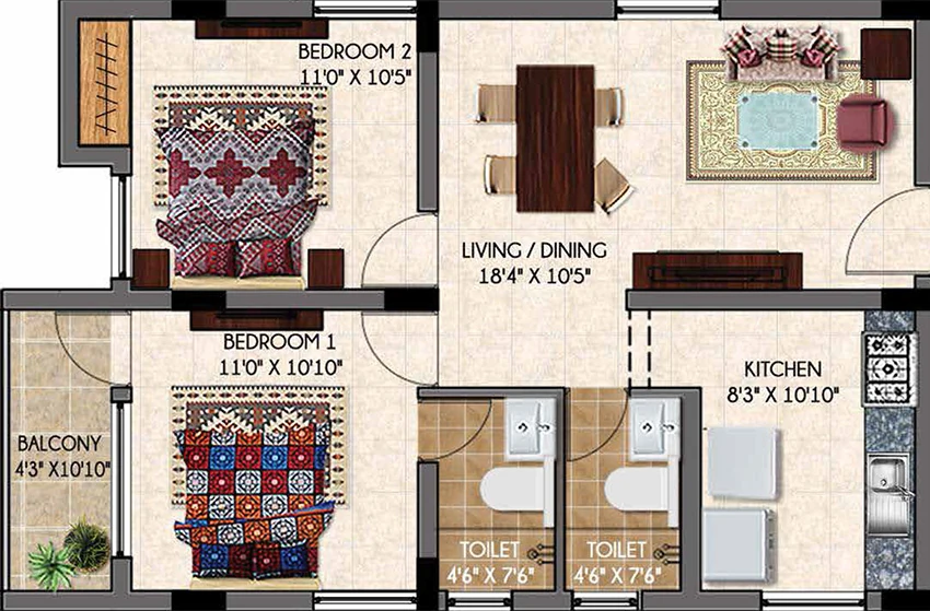 2 BHK Flat in Jones The Address in Maharaja Nagar, Chennai - Image 877674
