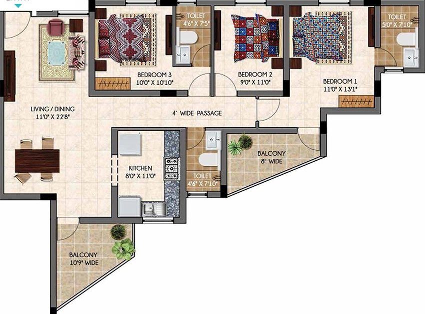 3 BHK Flat in Jones The Address in Maharaja Nagar, Chennai - Image 877677